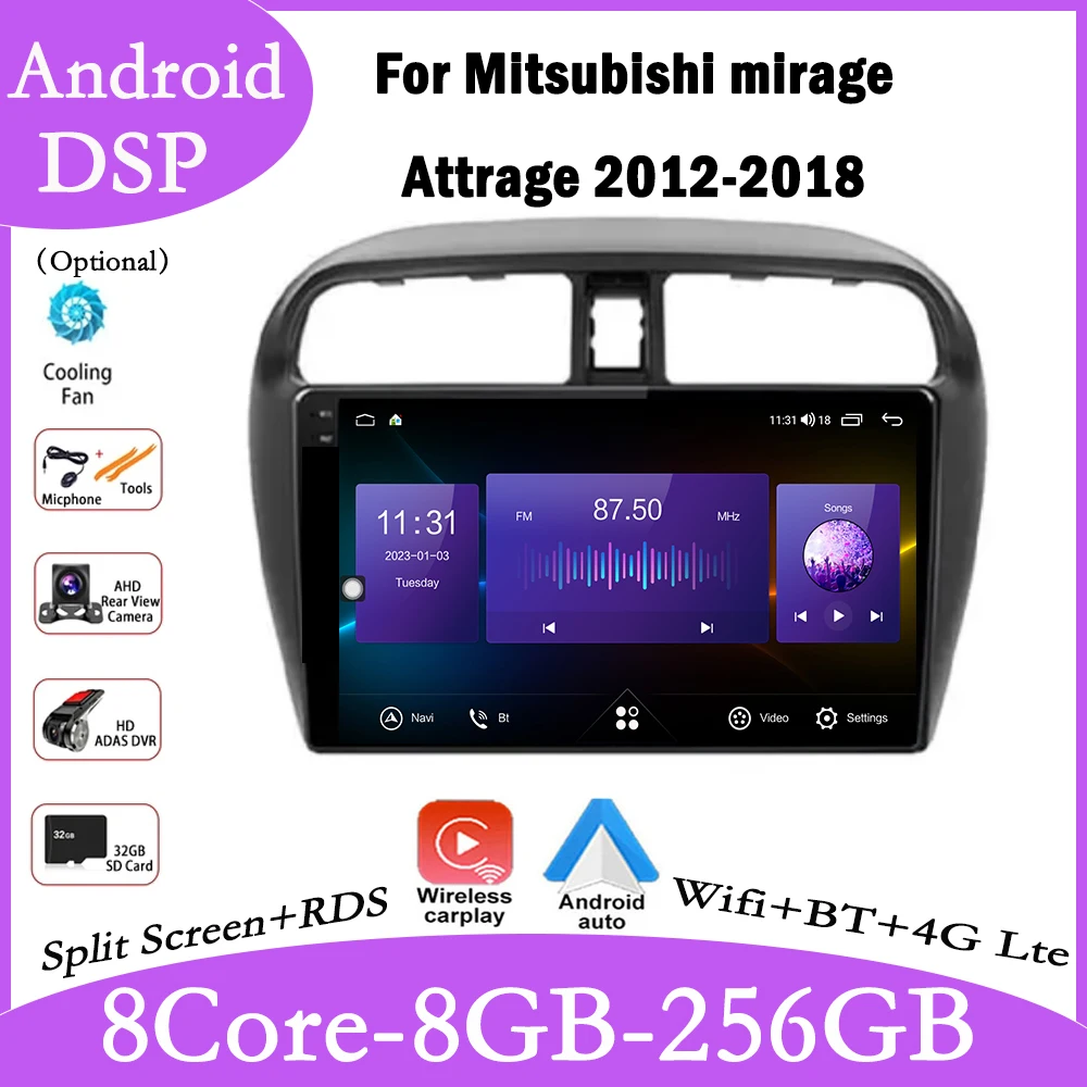 

9'' For Mitsubishi mirage Attrage 2012-2018 Car IPS GPS QLED 4G Stereo Multimedia Radio Navigation Screen Auto Carplay player