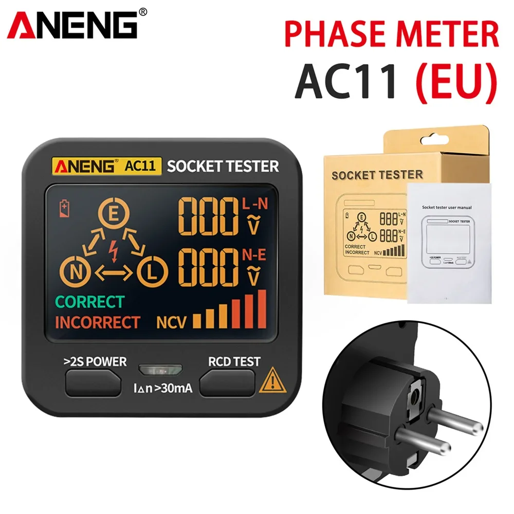 ANENG AC11 tester digital multimeter profesional test comprobador led tester automotriz rcd espanyol detector de fases probador de led ethernet tester comprobador enchufes US/UK/EU/AU enchufe tierra línea cero NCV