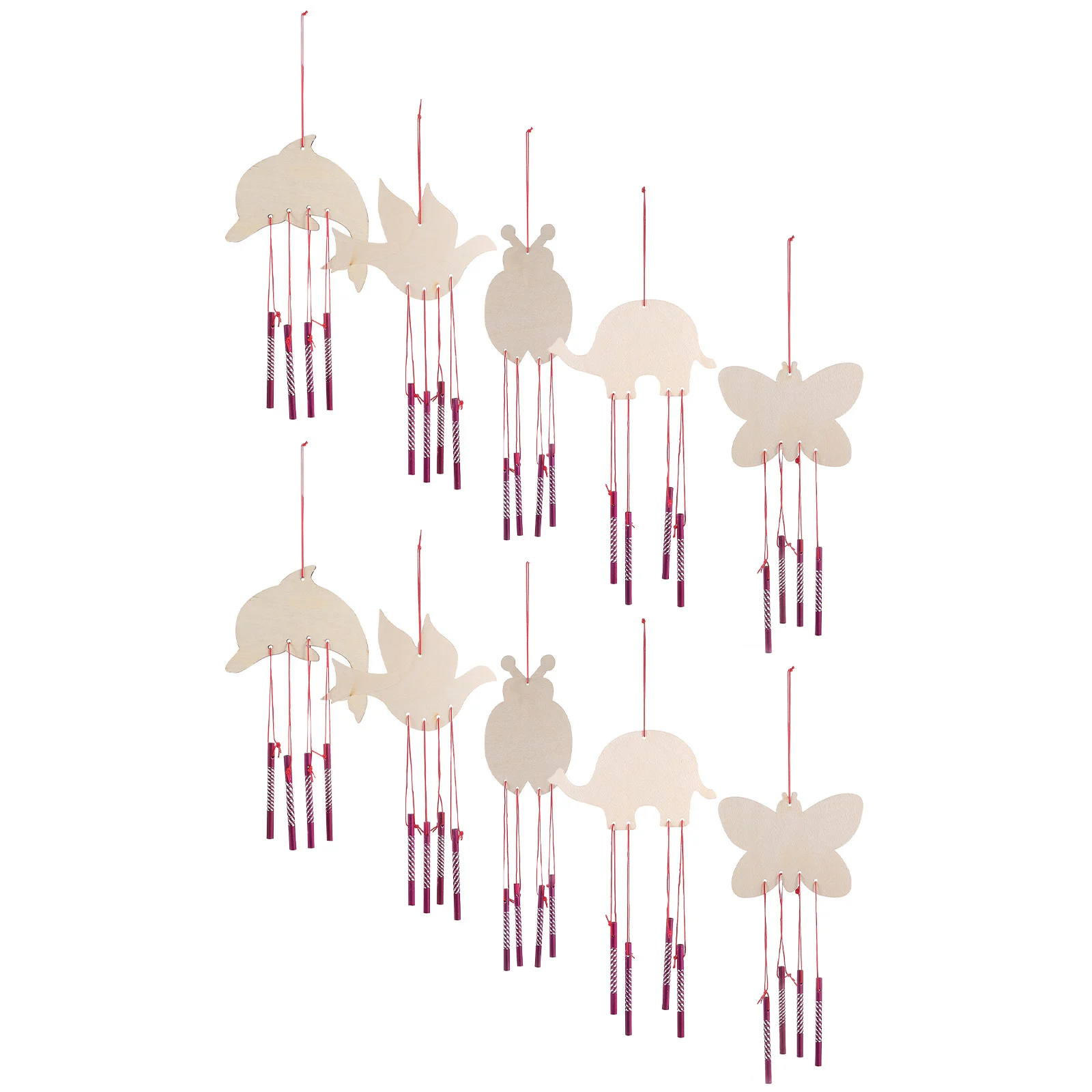 10 pçs madeira animal windchime kit diy para pintura artesanato-primavera halloween decorativo sinos de vento ornamento artesanato atividade família