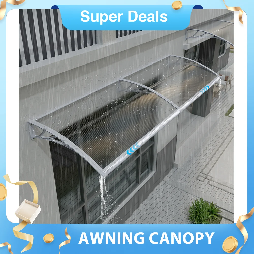 Large Sink Window Awning Canopy for Doorway Outdoor Overhang Awnings Polycarbonate Roof Cover 60/80/100/120/150/200/300/400 CM