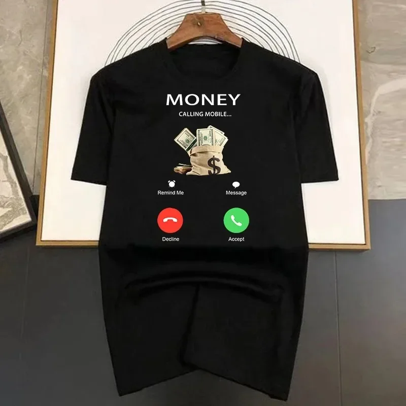 Cotton Money Calling Mobile Pattern Printed Summer Luxury Brand Female Tshirt Cartoon High Quality Fashion Casual Men's T-shirt