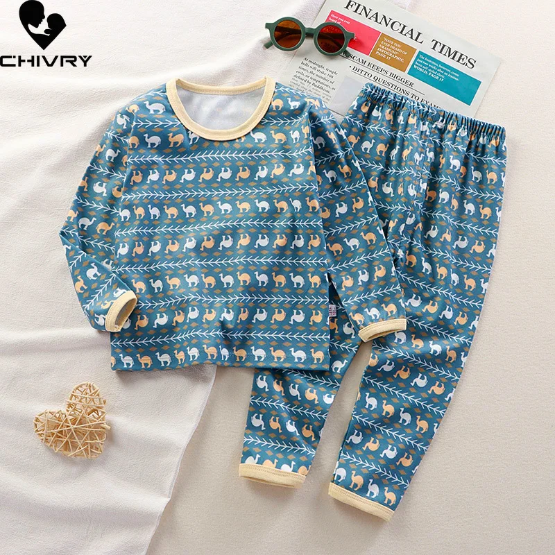 Neue Kinder Pyjamas Jungen Mädchen Cartoon Print Langarm niedlichen T-Shirt Tops mit Hosen Pyjamas Kleinkind Baby Herbst Schlaf kleidung