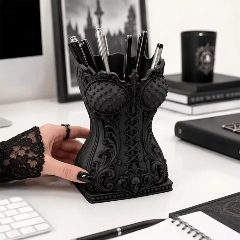 Gothic 3D New Creative High Beauty Waist Cinching Cosmetic Organizer Brush Holder Desktop Pen Holder Storage Home Decor