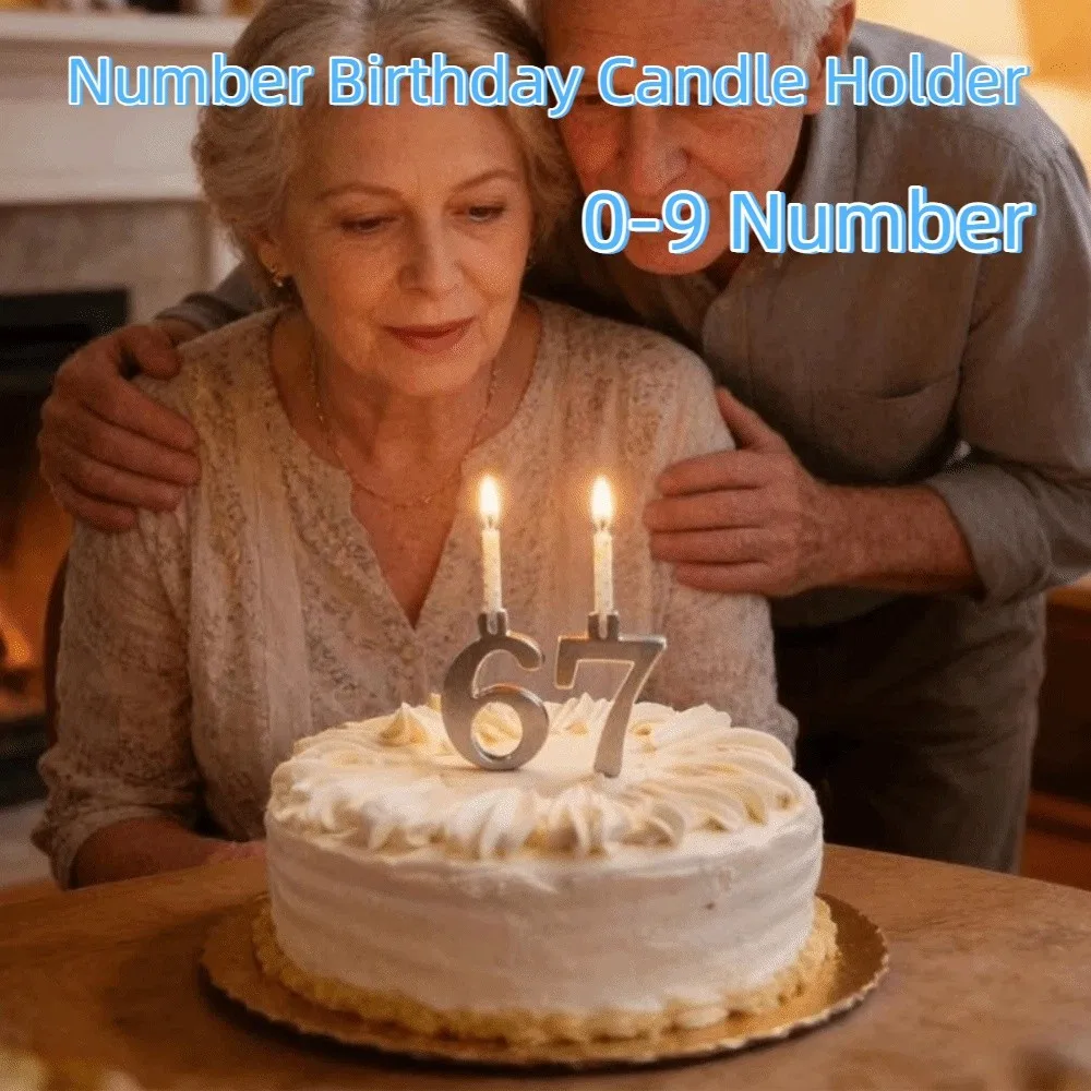 Stainless Steel Number Birthday Candle Holder Number 0-9 Reusable Metal Number Candle Holders Versatile Cake Candlestick