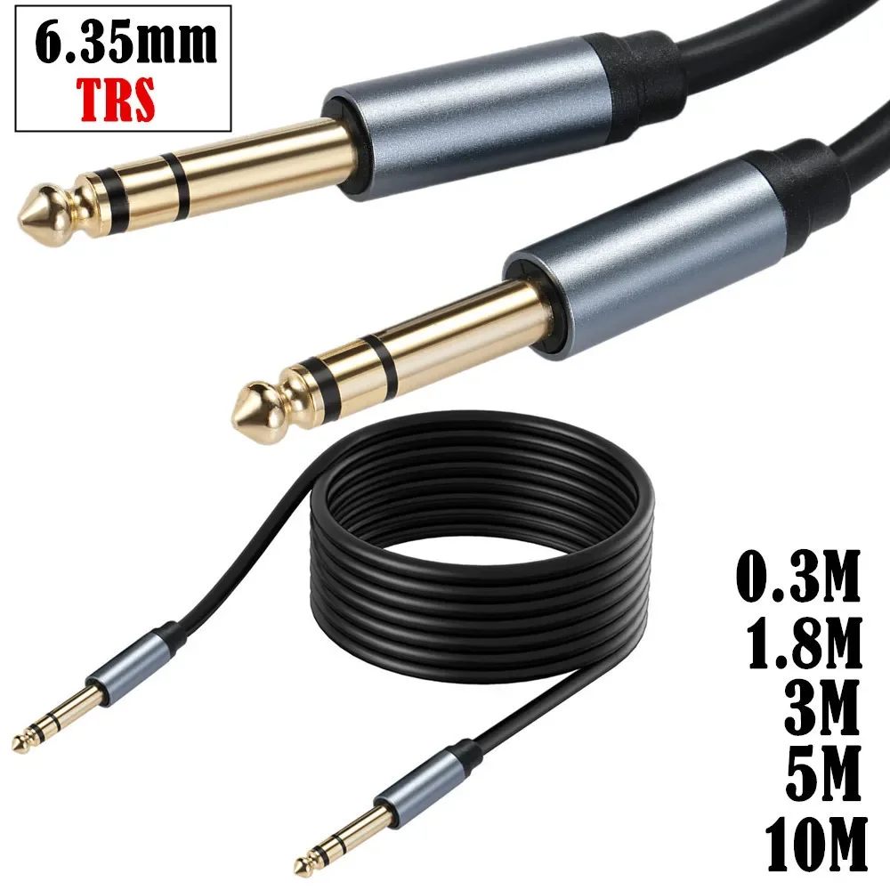 1/4 Cal kabel przyrządowy TRS, prosty przewód Audio Stereo o wtyczka męska na męską 6.35mm, zbalansowana linia 6.35mm