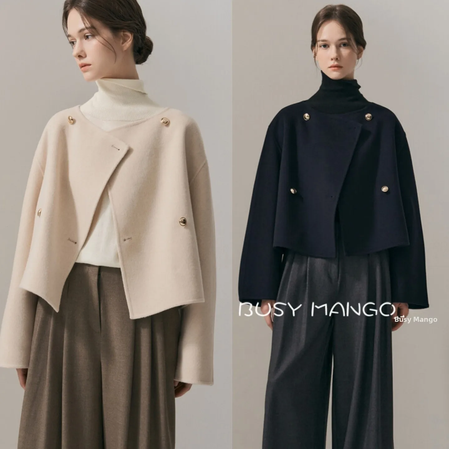 Double-Sided Hand-Stitched Woolen Jacket Soft Smooth Warm Commute Versatile Slimming Korean Style Top Short Outerwear