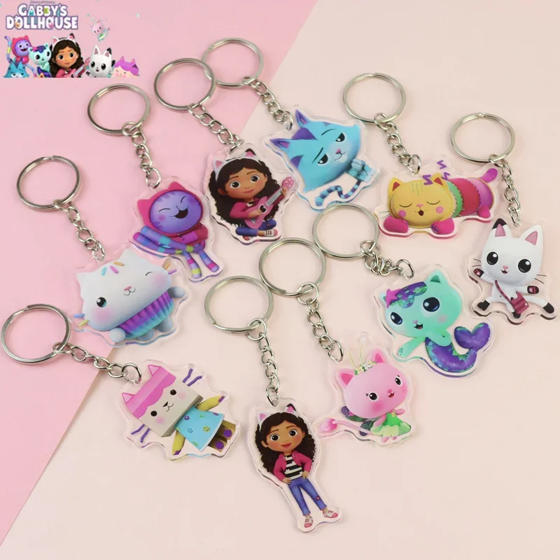 Gabby Dollhouse Acrylic Keychain Kawaii Cats Pandy Paws Wholesale Children Animation Peripheral Student Bags Car Pendants Gifts