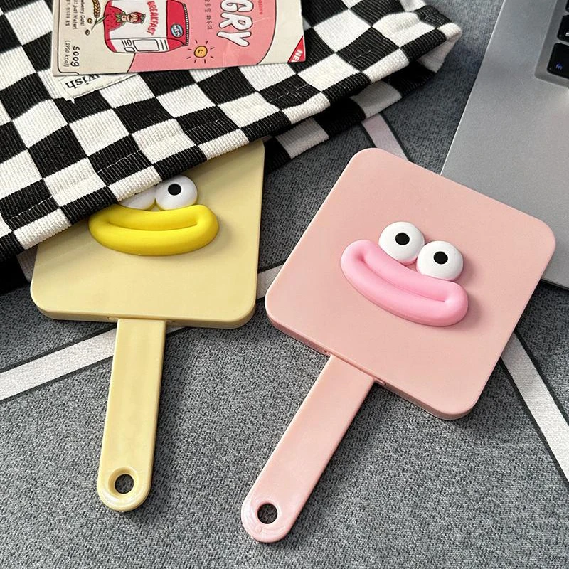 Portable Sausage Mouth Makeup Mirror With Comb Cartoon Quadrate Handle Cosmetic Mirror Girl Gift Cosmetic Tools Vanity Mirror