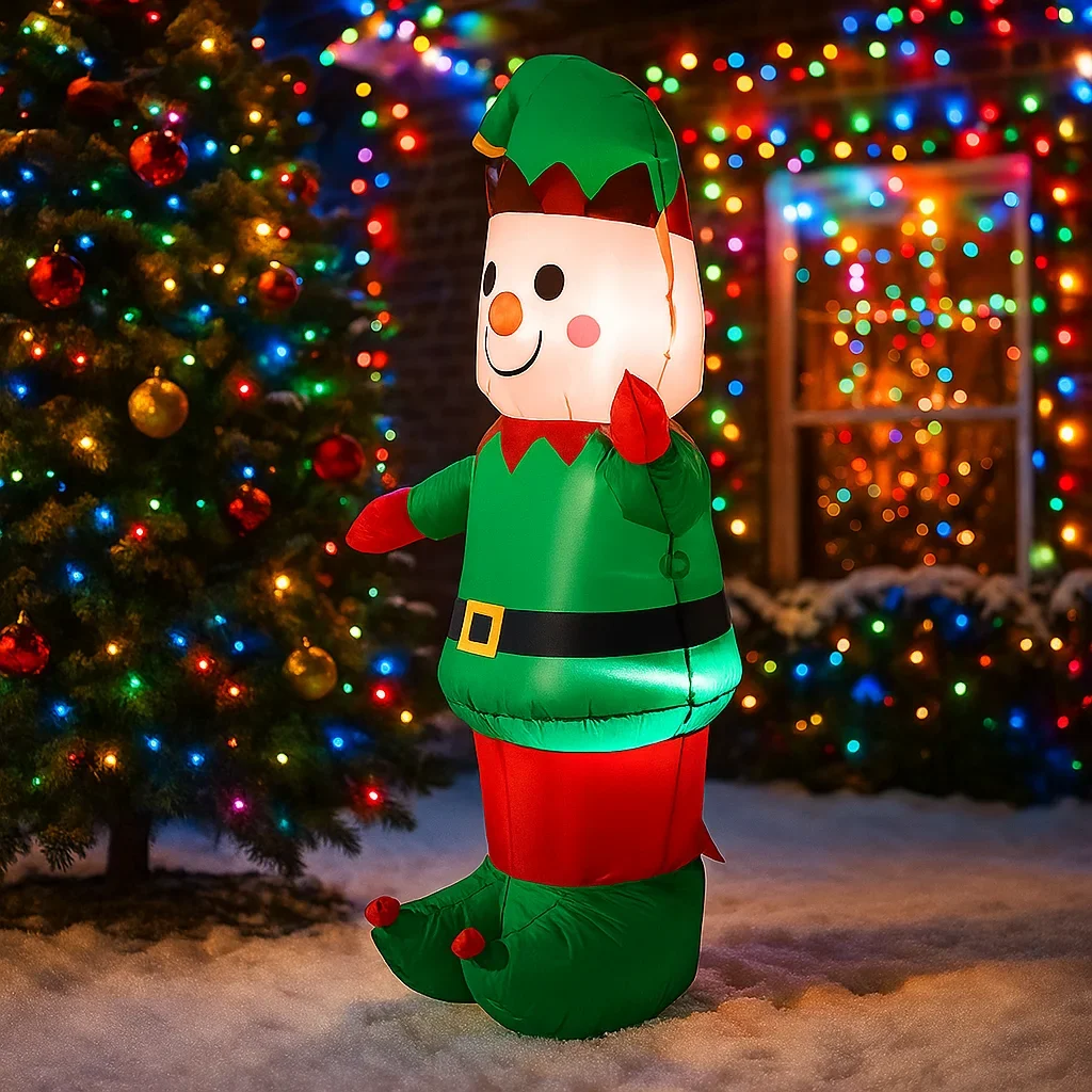 Decoración inflable de elfo de Navidad de 1,5 M/4,9 pies, luces LED, decoraciones para el hogar, juguetes, adornos navideños para patio, suministros de decoración navideña