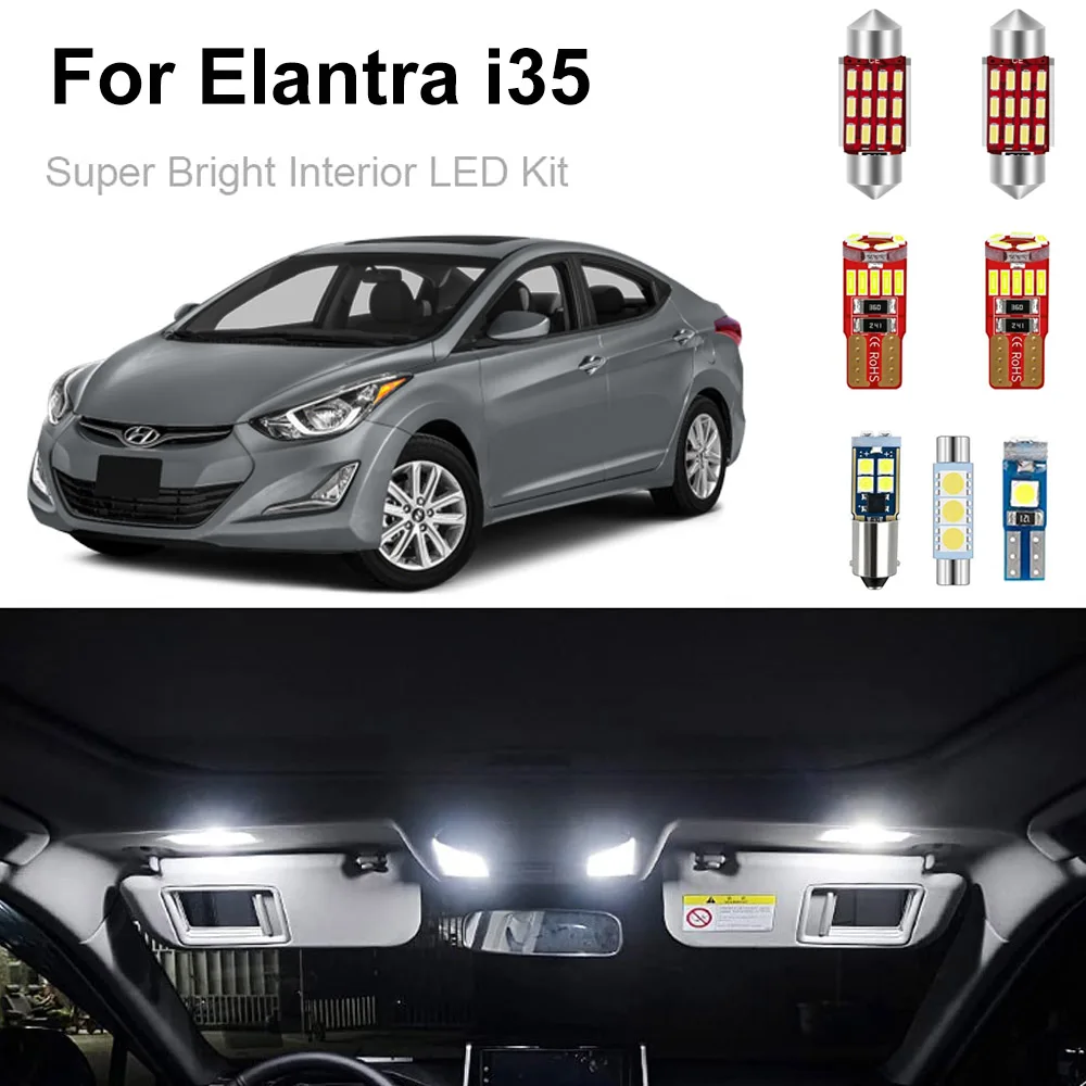 

10Pc Car Led Interior Light Kit For Hyundai Elantra i35 2011 2012 2013 2014 2015 Dome Map License Plate Light Canbus