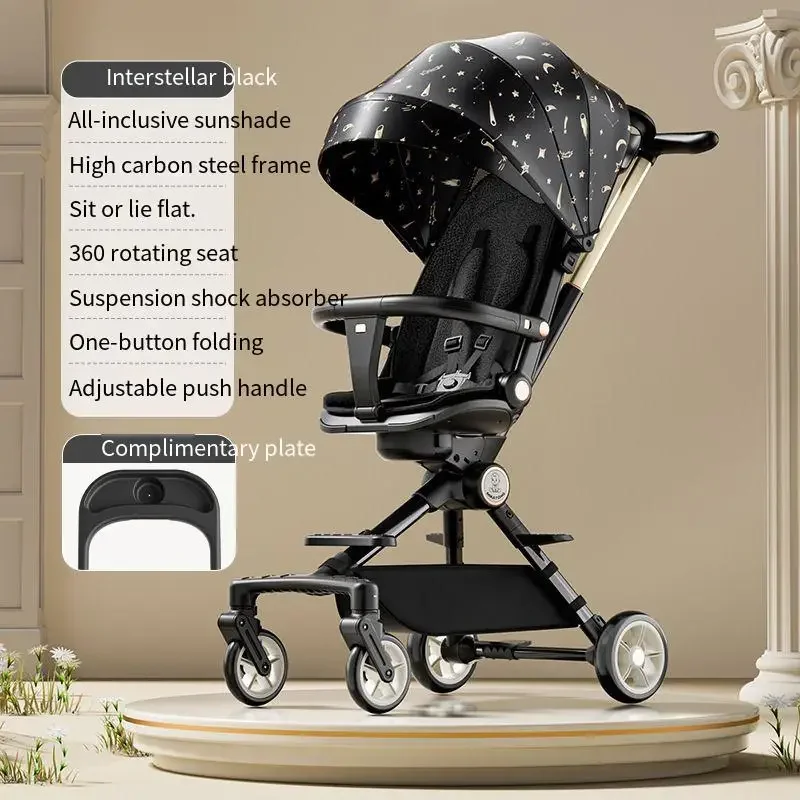 High Landscape Stroller Newborn Baby Two-way Swivel Seat Lightweight Folding Stroller Four-wheeled Shock-absorbing Baby Stroller