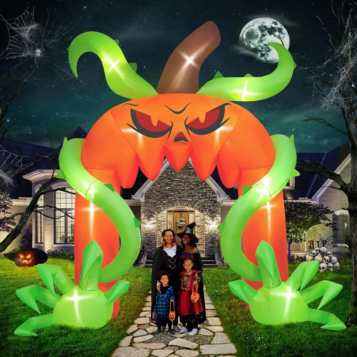 

Giant Pumpkin Arch Inflatable with LED Light Scary Halloween Outdoor Blow