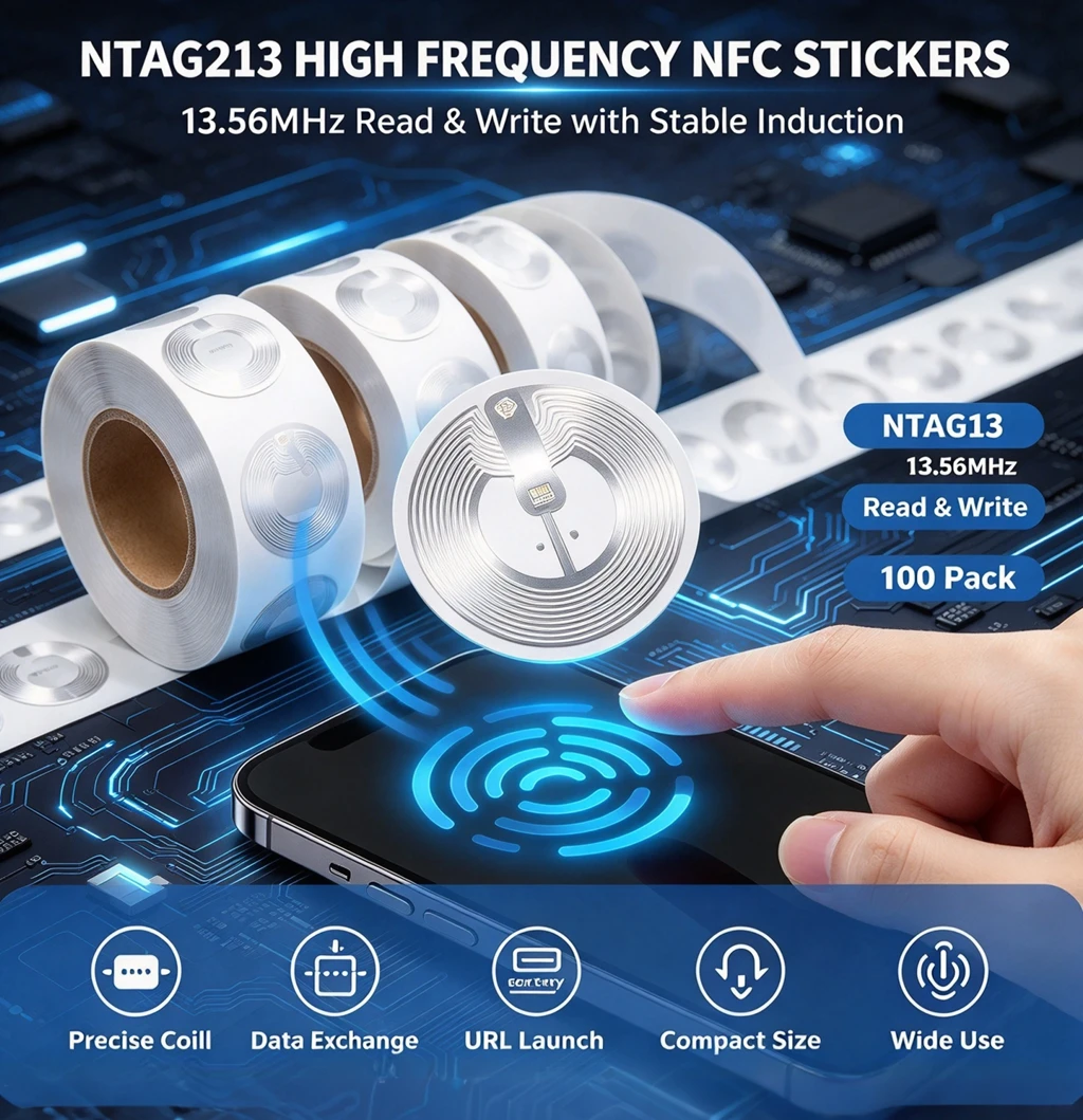 ERIKOLE NTAG213 NFC Tags Sticker 25mm Blank Rewritable NFC Stickers,144 Bytes Memory, Compatible with iPhone Android NFC