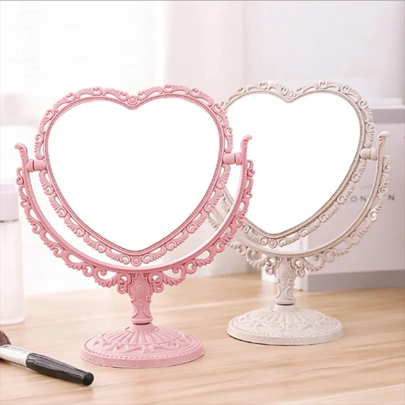 New Desktop Makeup Mirror Heart Shape Makeup Vanity Portable Double-side Vanity Mirror Hand Mirror Cosmetic Compact Mirror Women