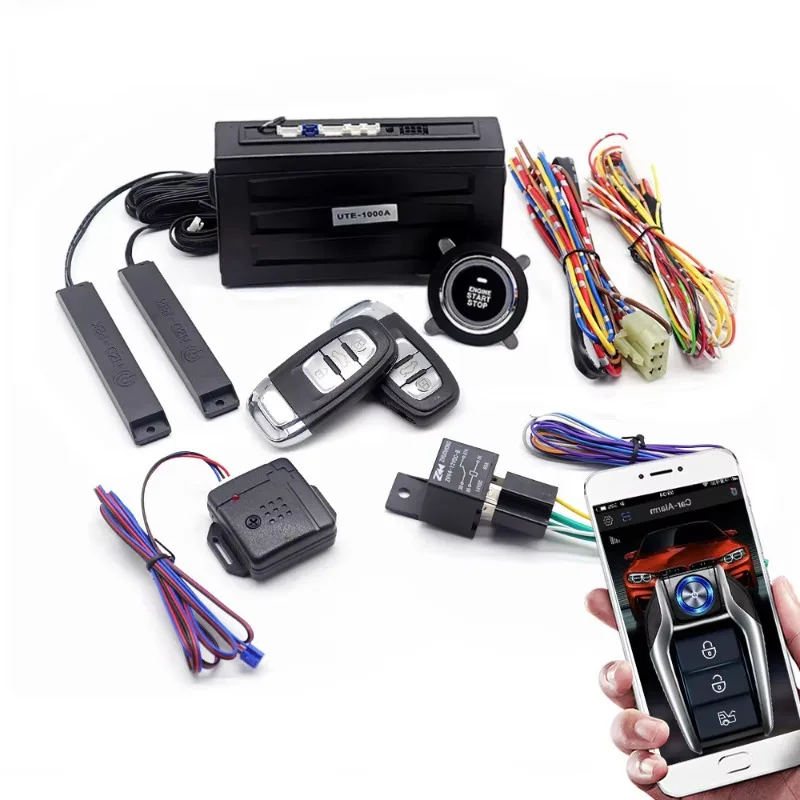 12V Car Alarm with Automatic Start Button, One-button Automatic Start Stop Smart Key Remote Control Start Kit Car Parts