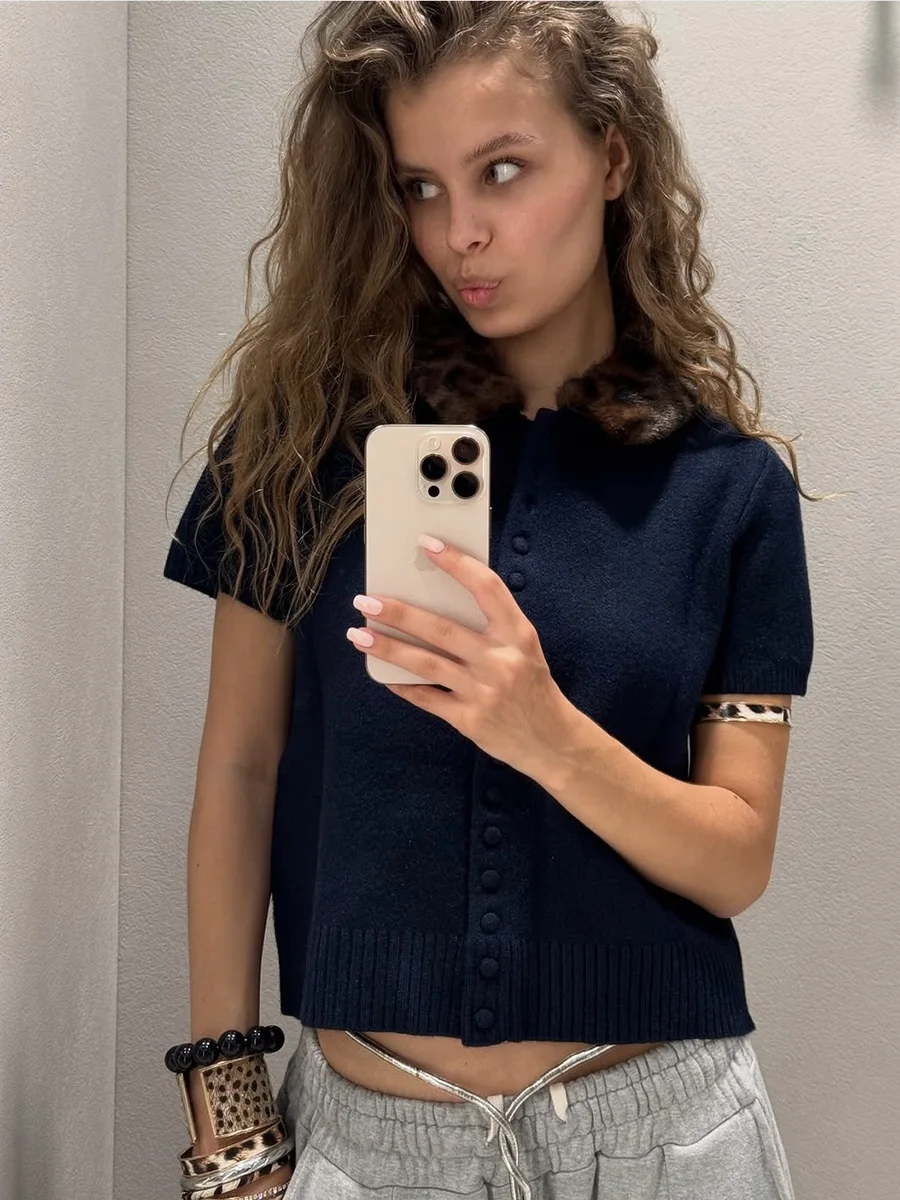 البحرية محبوك سليم تي شيرتات قصيرة الاكمام المرأة ترتيب الأسرة طوق واحدة الصدر تي شيرت الإناث خمر موضة بسيطة تيز القمم