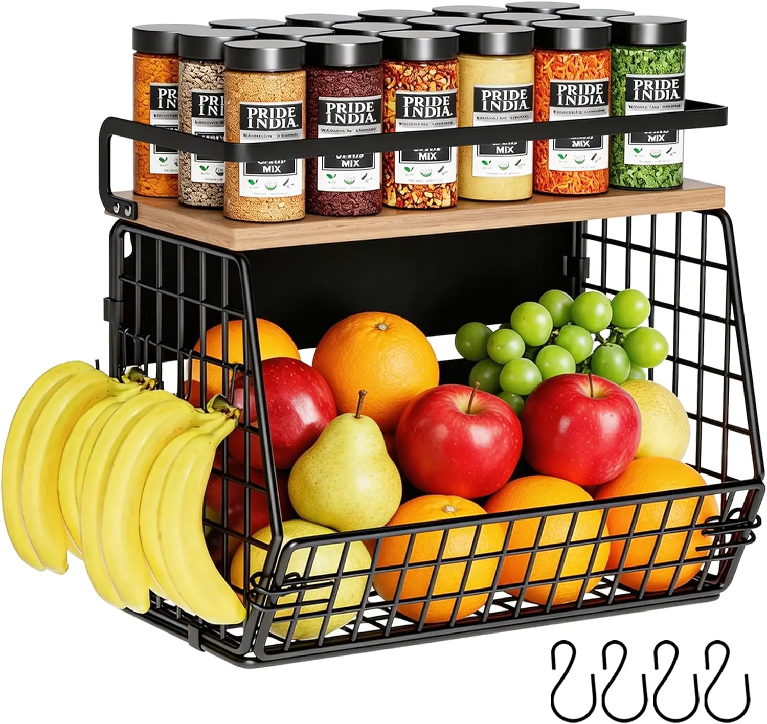 

Magnetic Shelf for Fridge, Hanging Wall Basket for Vegetable Storage, Large Produce Container Spice Rack, Black