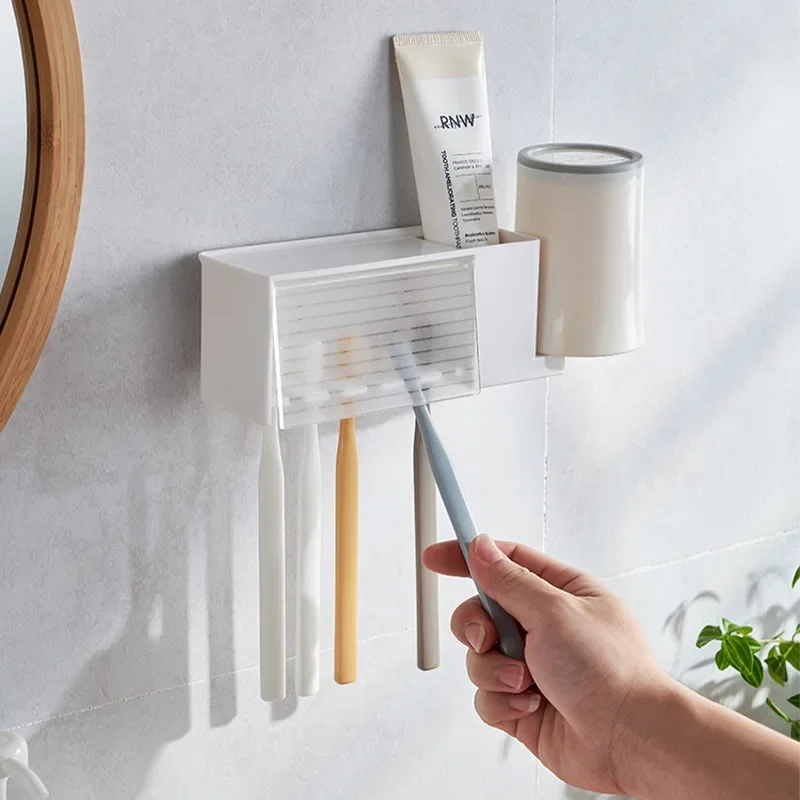 Bathroom Shelves Wall Mount Toothbrush Toothpaste Holder Suction Cup Storage Rack Toiletries Organizer Bathroom Accessories