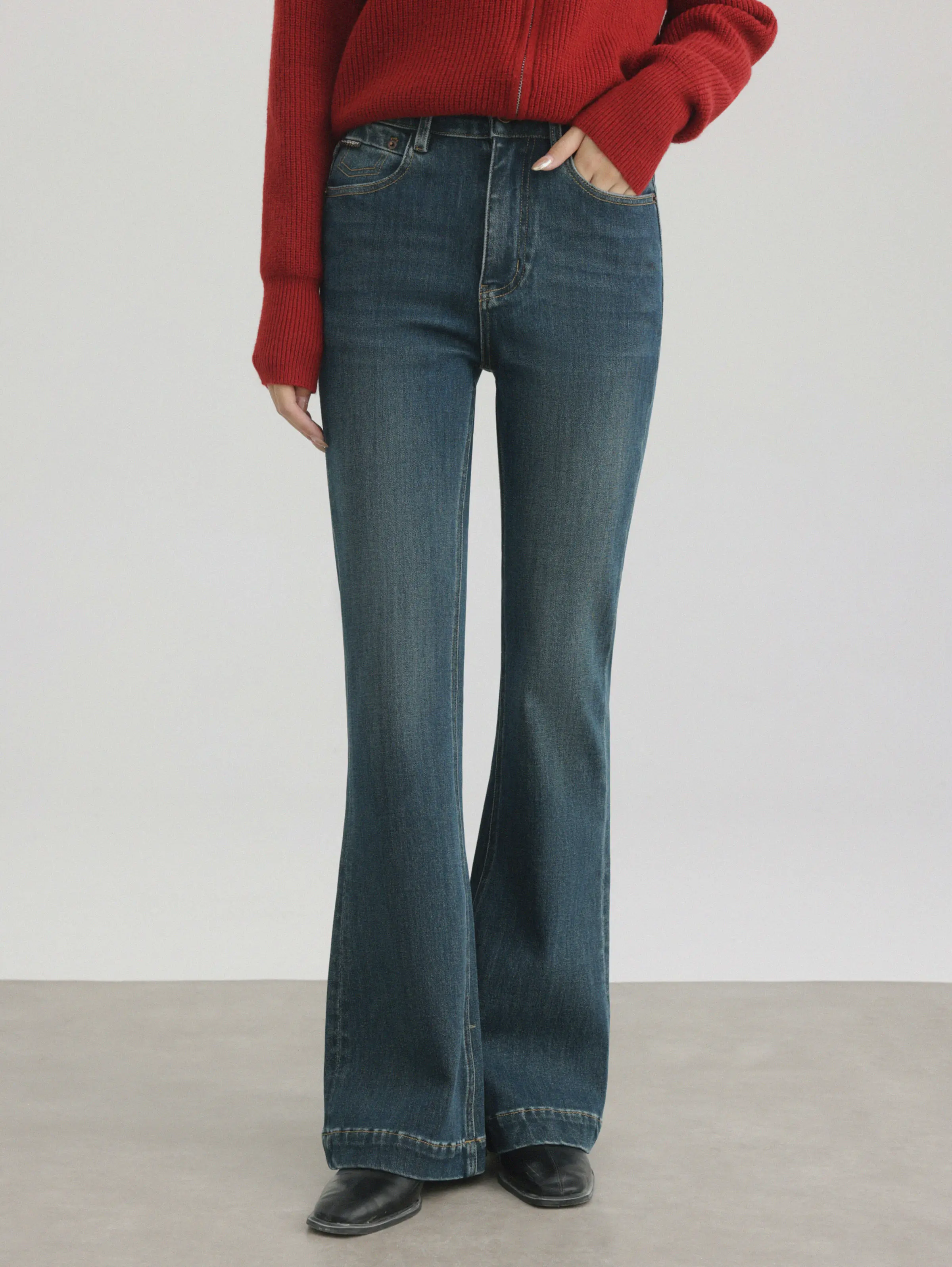 Vintage High Waist Bootcut Jeans Women Lady Slim Fit Flared Denim Pants Retro Casual Spring Daily Wide Leg Horseshoe Trousers