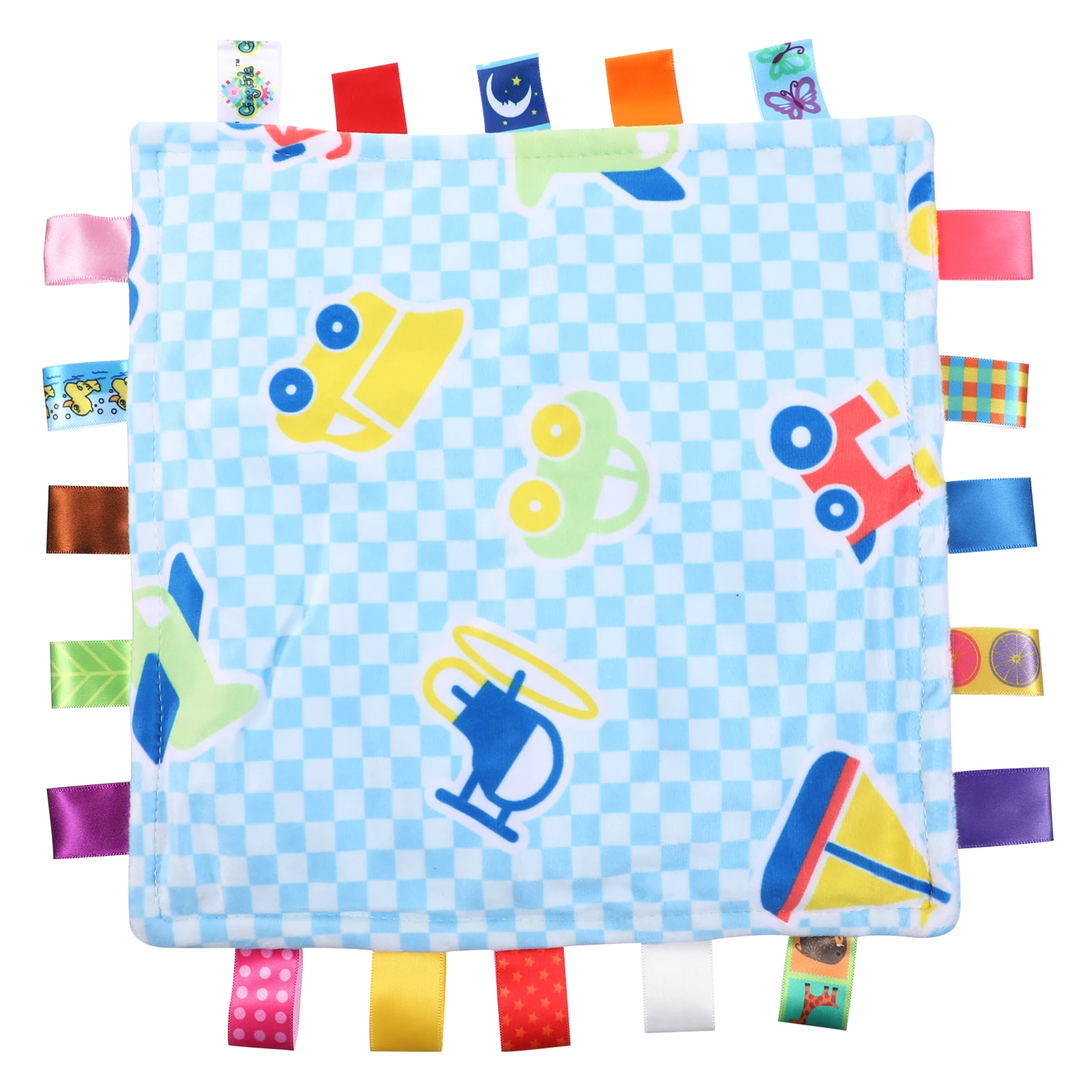 

Soothing Baby Security Blankets Taggy Tabs Sensory Stimulate Fine Motor Colorful Satin Newborn Health Care