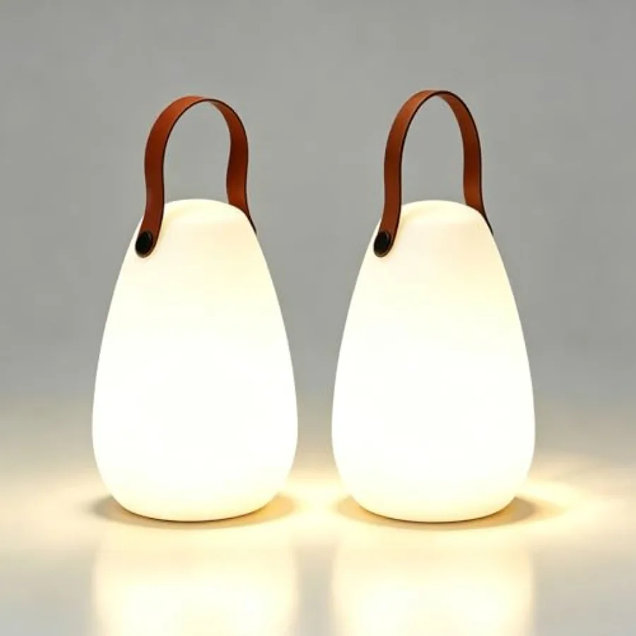 2-Pack Portable Rechargeable Table Lamps with Handle, RGB and Warm Light Outdoor Lanterns, Remote Control Dimmable Cordless LED