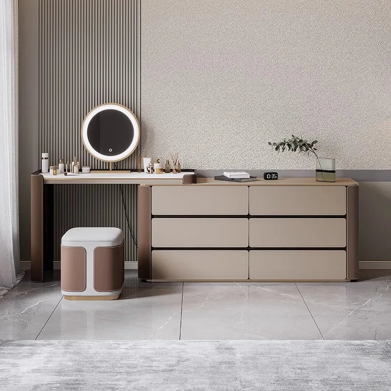 Multi-layer solid wood slate dresser bedside table integrated designer bedroom modern simple premium gray makeup table