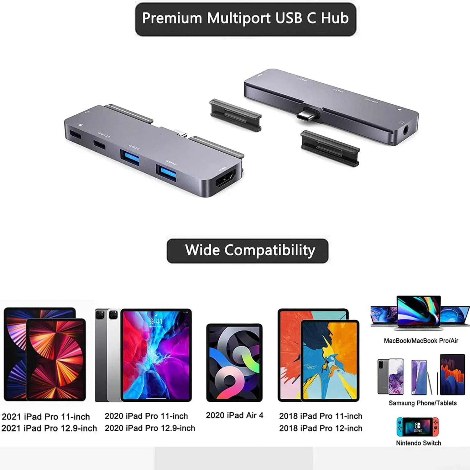 USB C Hub 7-IN-1 Type C iPad Dedicated HUB Adapter 100W PD HDMI 4K USB 3.0 Extra 3.5mm Audio iPad Pro 2021 2020 2018 12.9 11inch