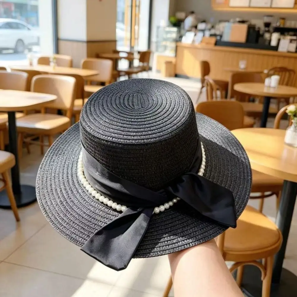 French Multicolor Straw Hat Beads Chain Breathable Sun Hat Sunshade Elegant Bucket Hat Travel Vacation
