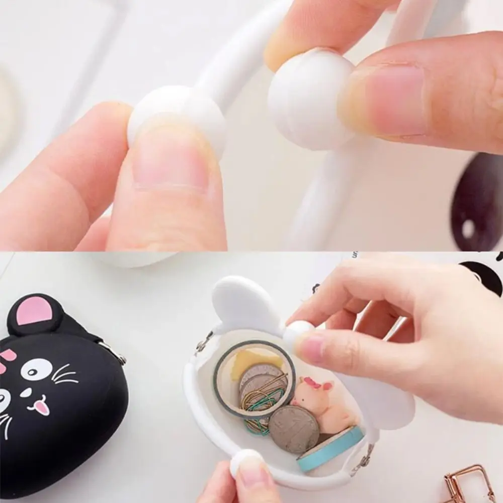 

Casual Solid Color Cartoon Silicone Coin Purse INS Mini Small Animal Wallet Portable Waterproof Data Cable Storage Bag Outdoor