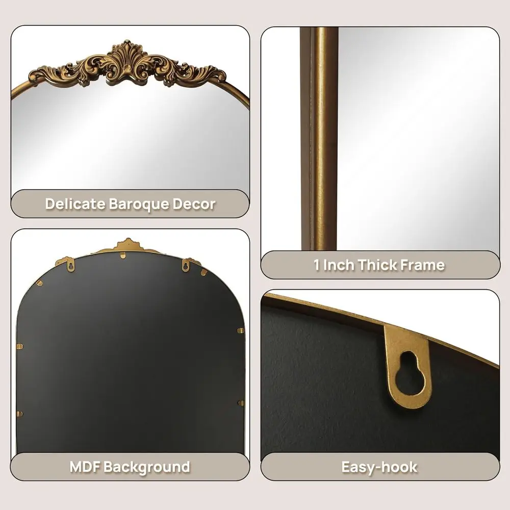 24x36 Vintage Gold verzierter Barockspiegel mit antikem Messingrahmen, ideal für Eingangsbereich, Kamin, Wohnzimmer, Flur oder Badezimmer