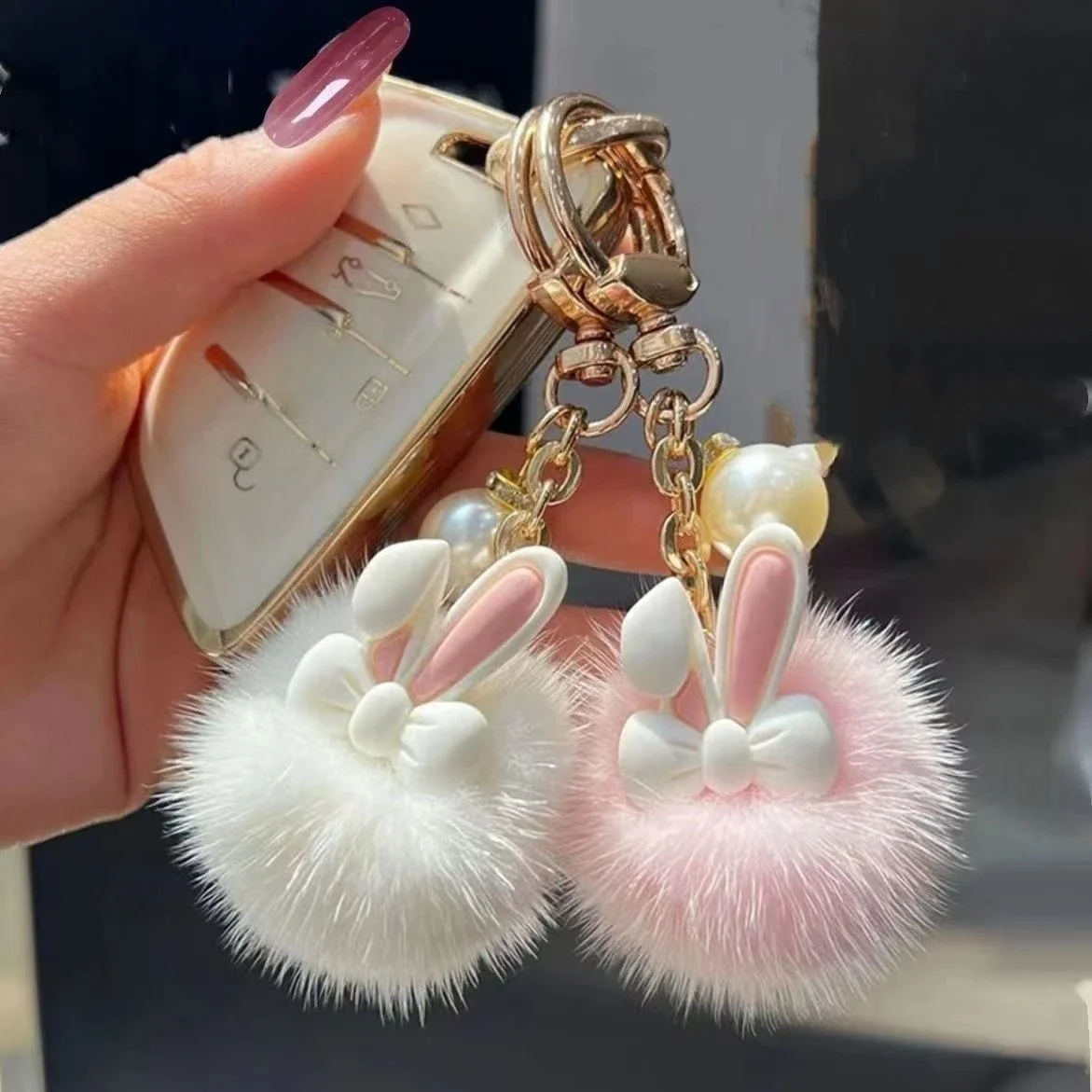 

Korean style Dopamine Bunny Plush Charm - Multi-Use Keychain Pendant & Bag Clip, Cute Fluffy Ball Hair Accessory Gift