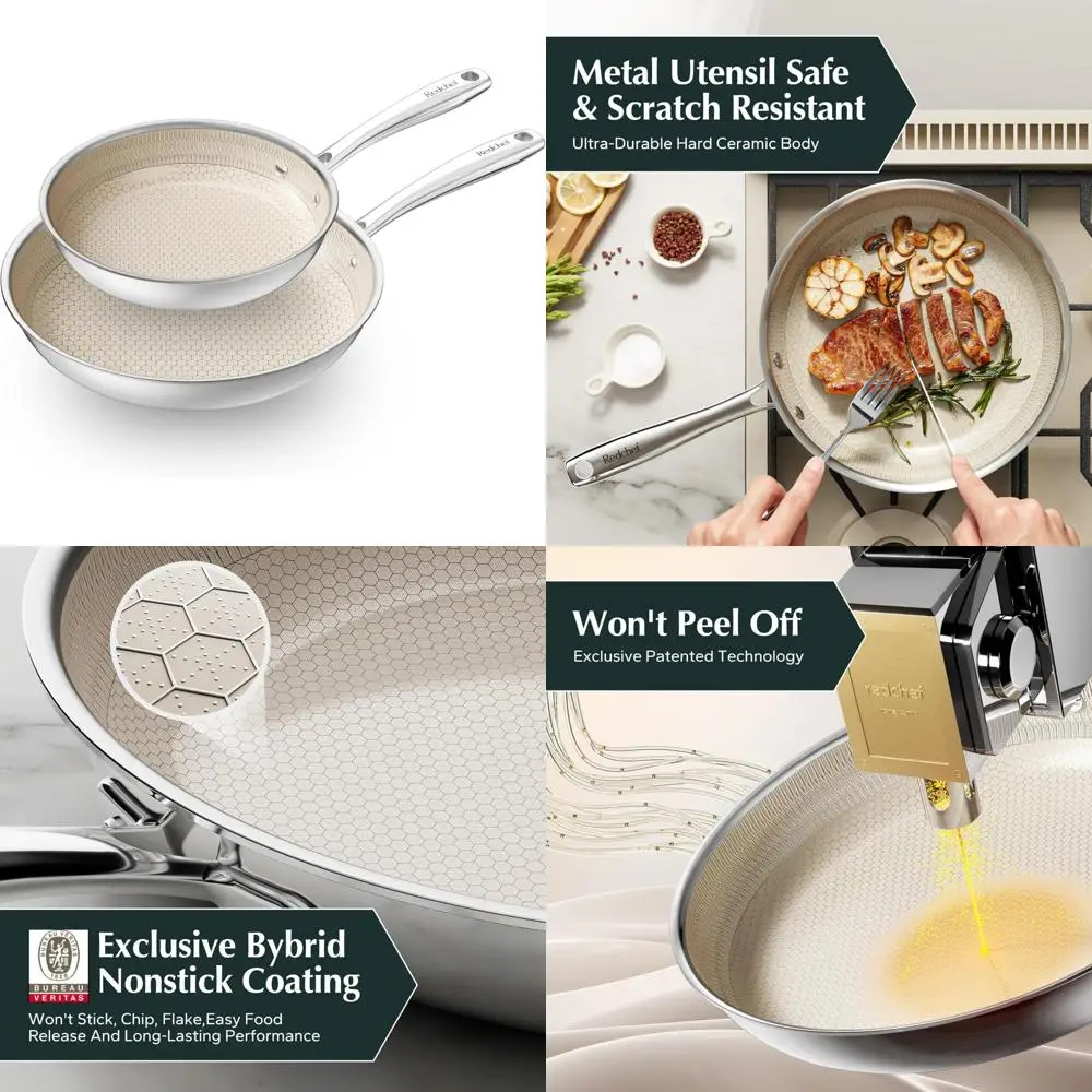

Non-Stick Frying Pan Set, 2 Piece, 9.5 and 11 Inch, Kitchen Skillets, Tri-Ply Stainless Steel and Aluminum, Hybrid Ceramic Coati