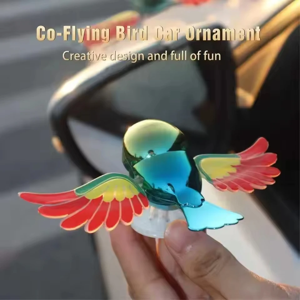 New Fun Flying Birds for Car Decoration, Creative Ornaments Flapping Wings Bird on Cars Rearview Mirror, Cute Moving Birds