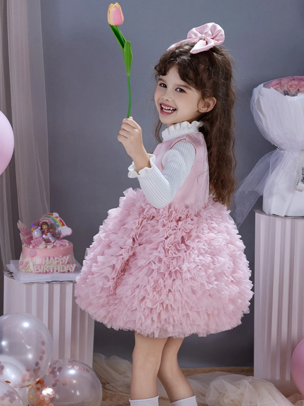 Hot Sale Girls Party Dresses With Ruffles 80-130cm Cute Sweet Sleeveless Cake Dress Kids Birthday Wear Summer Princess Gown