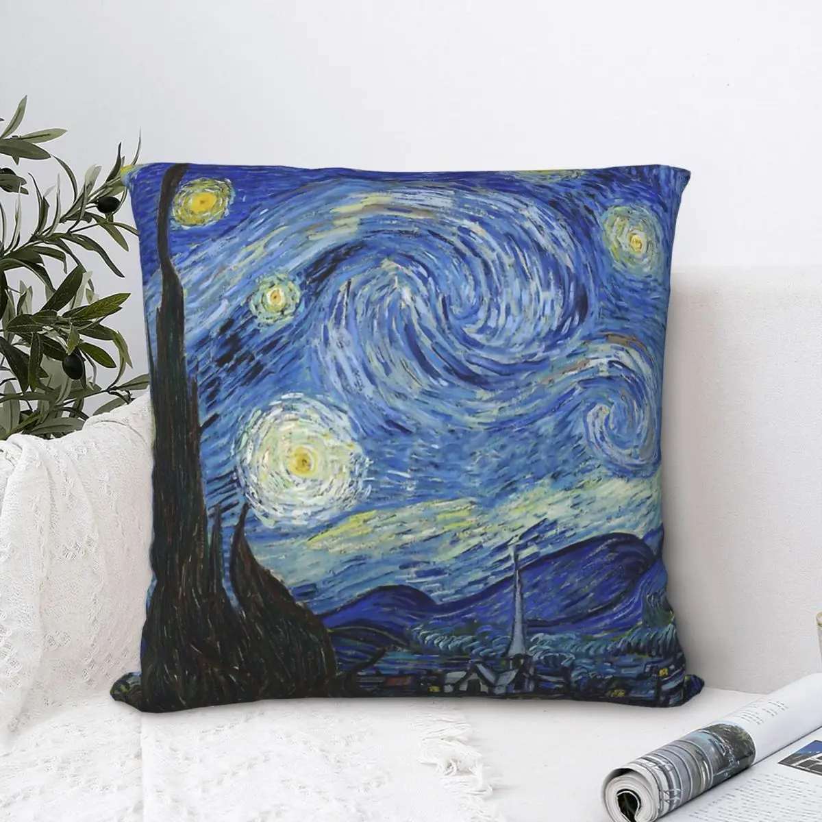 

Starry Night Vincent Van Gogh Throw Pillow Case Backpack Cojines Covers DIY Printed Reusable Sofa Decor