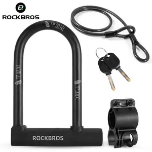 ROCKBROS Chinese Style Bicycle Locks U Shape Electric Scooter Padlock Anti theft Bike Lock Cable Set MTB Road Bike Accessories