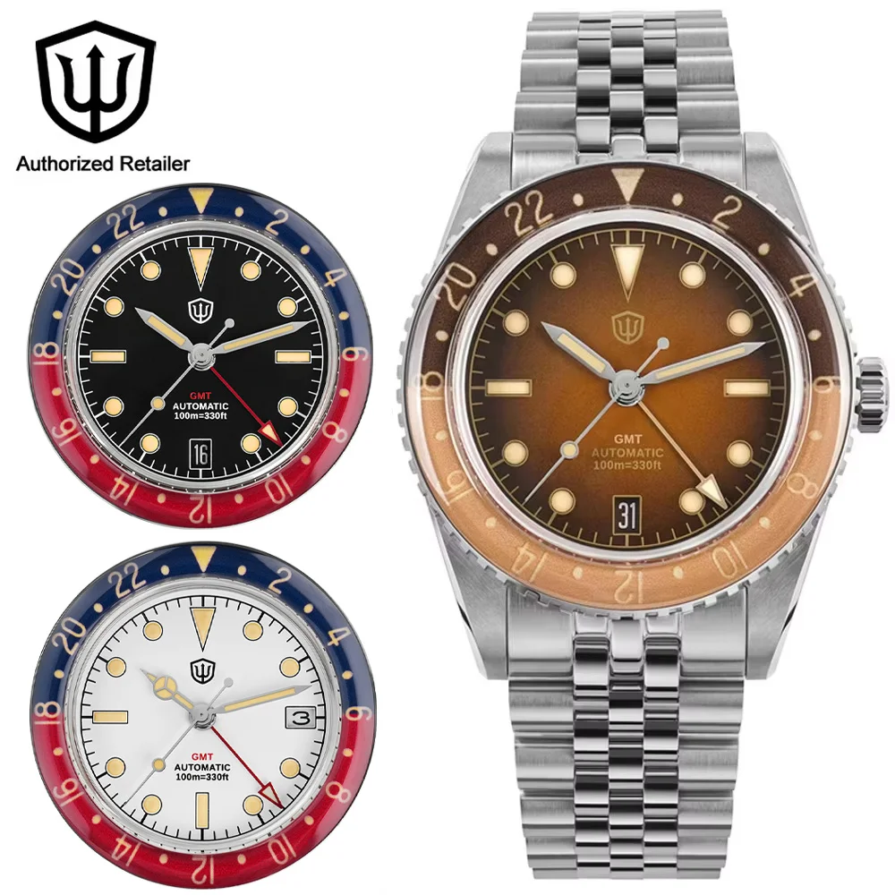 

Watchdives New WD6542 Watch NH34 Mechanical Movement Bubble Domed Sapphire Crystal C3 Luminous 10Bar Waterproof 38mm GMT Watches