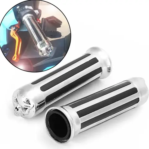해골 핸드 그립 1 25mm 핸들 바 Harley Davidson XL 883 Hugger Sportster Cruiser Chromed 애프터 마켓 오토바이 부품