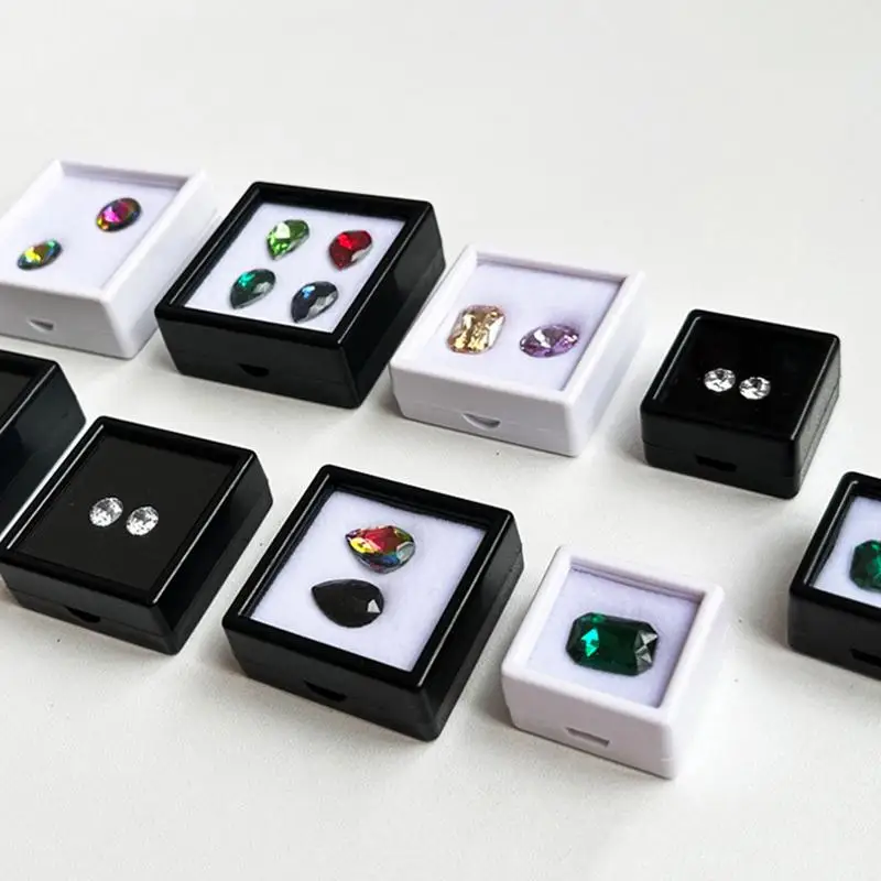 B*10Pcs  2cm Gemstone Ring Packaging Case Clear Storage Organizer For Diamond Zirconia Gift ABS Jewelry Display Box