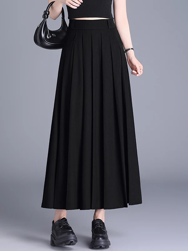 

La Chapelle Autumn 2025 High Waist A-Line Skirt Women's Korean Sle Long Midi Skirt Pleated Skirt Casual ket Design