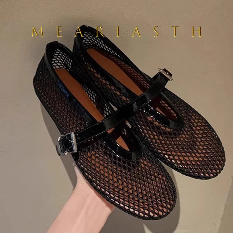 

Summer 2025 Mary Jane Ballet Flats Women's loafers Shoes Flat Bottom Net Surface Design Sensation Small Audience Female Footwear