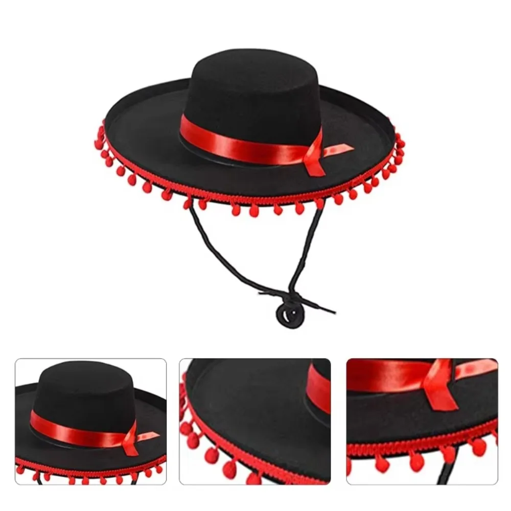 

Halloween Zoro fuzz ball Mexican Sombrero Hats Wide Brim Design Carnival Costume Jazz Hats Photo Shoot Props Party Decorate