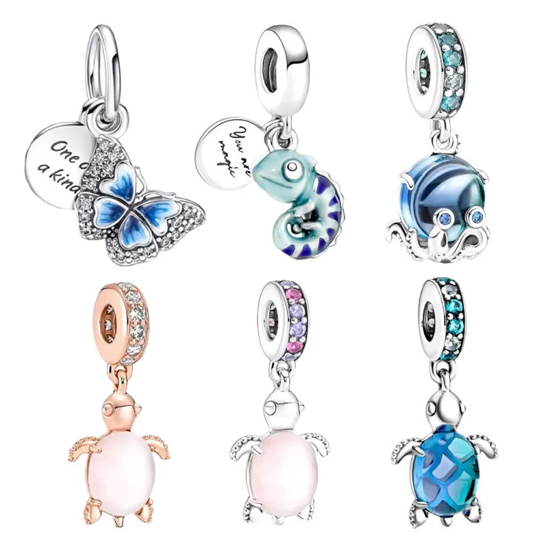 Hot Sale Pendant Jewelry Gift Butterfly Chameleon Octopus Charm Bead Fit Original 925 Sterling Silver Bracelet/Necklace