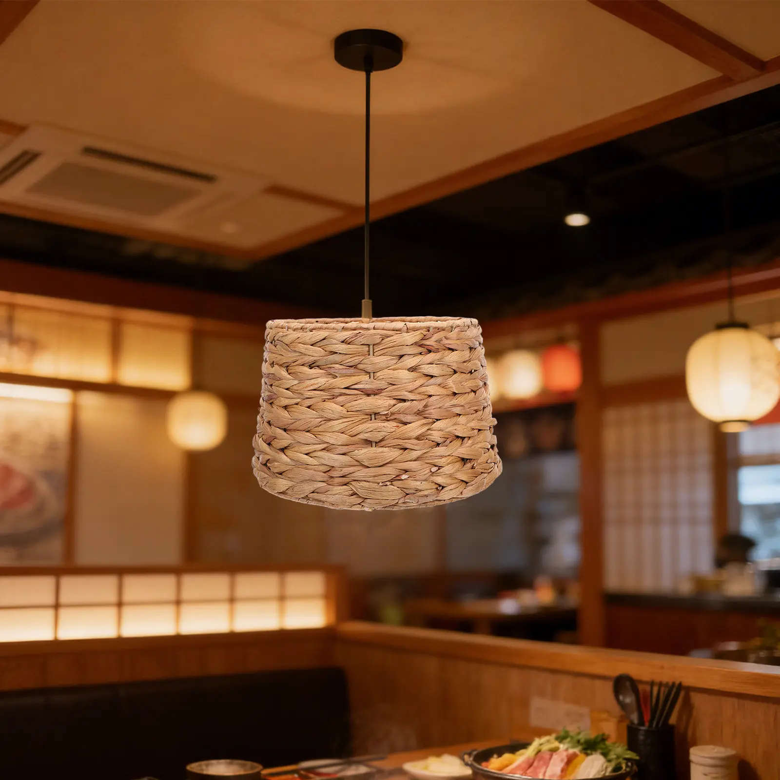 Seagrass Drum Lampshade 42Mm Hole Diameter Vintage Wicker Handwoven Pendant Light Shade for Living Room Bedroom Kitchen Rustic