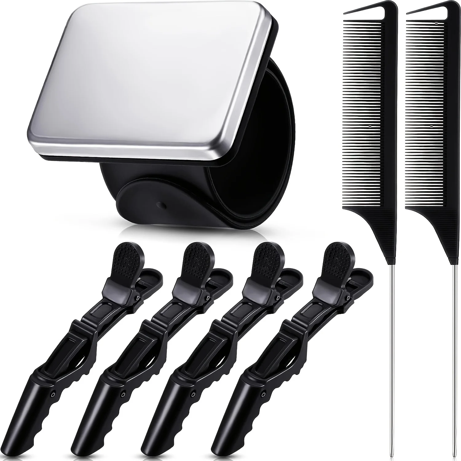 Styling-Set mit magnetischem Haarkamm und Handgelenksband, 2 Edelstahl-Haarkämmen mit spitzem Ende und 4 Krokodilklemmen, Haar-Flechtwerkzeug – Detail 2