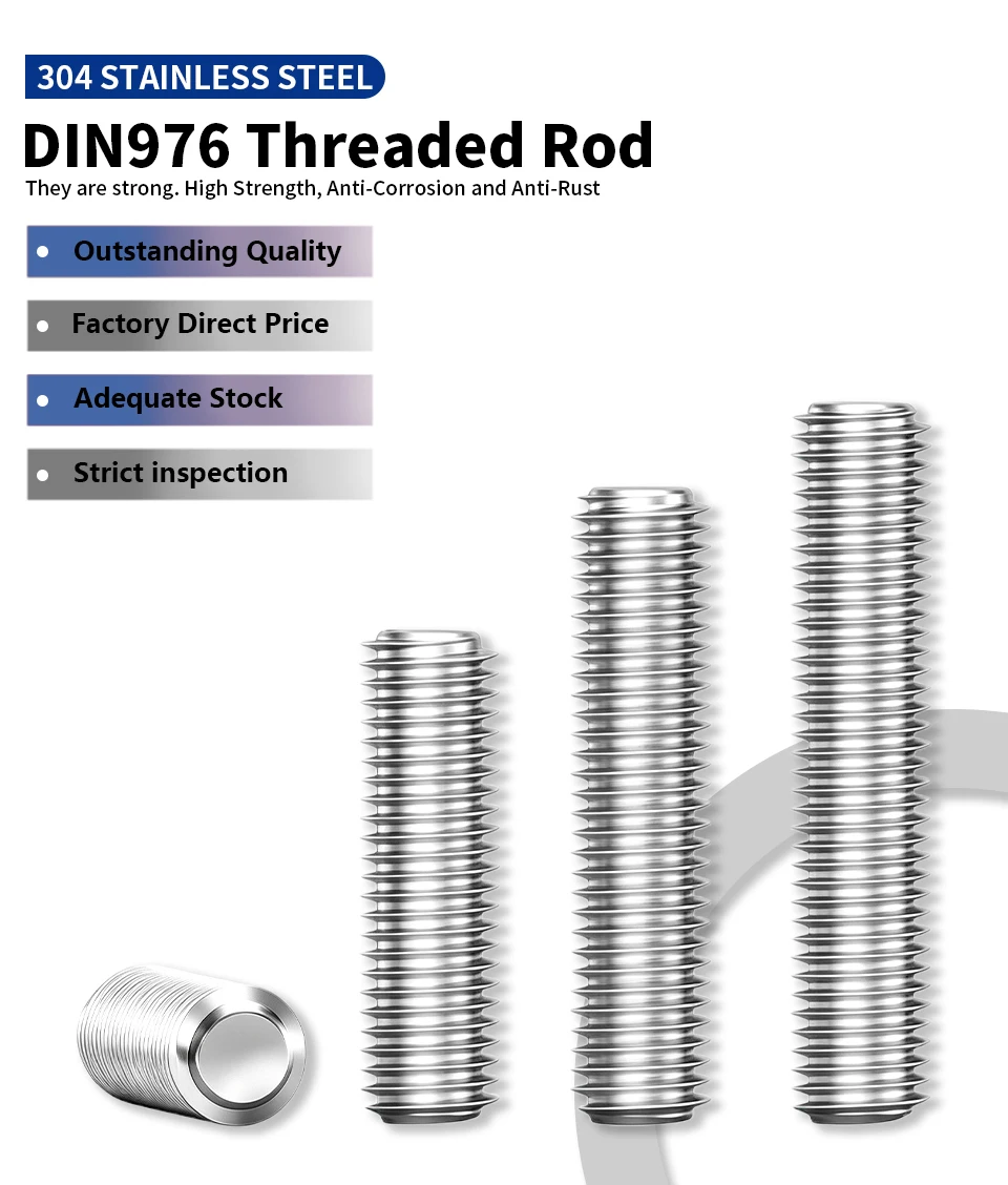DIN976 304 Edelstahlkopflose Schraube, Metrische Vollgewindestange Gewindestange Bolzen M6 M8 M10 M12 M14 M16 – Detail 1