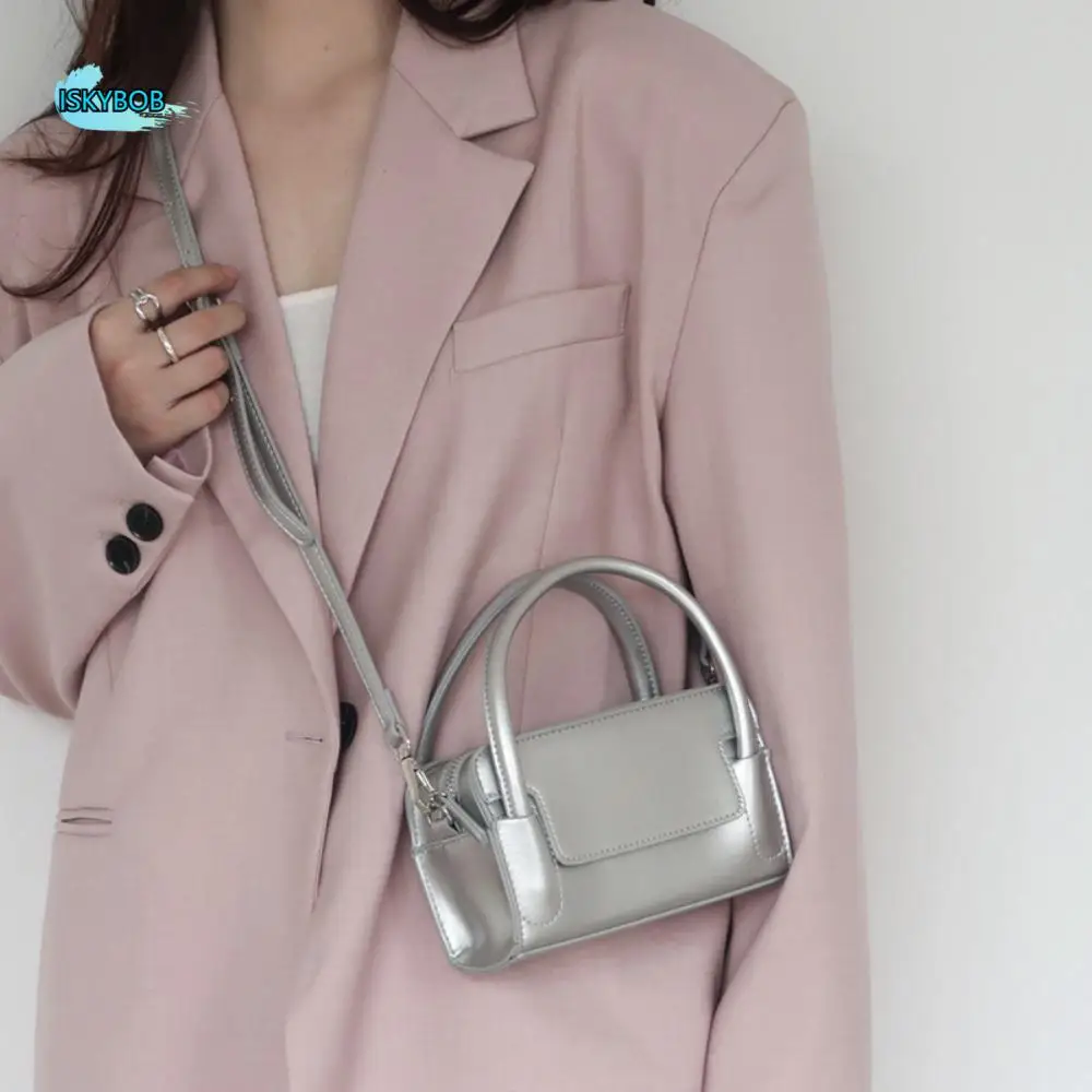 

Trendy Mini Silver Small Square Bag Vintage Casual Crossbody Bag Fashion PU Leather Box-shaped Bag Unisex