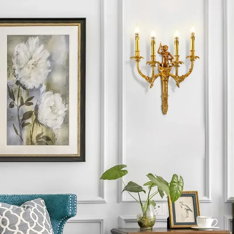 Exquisite antique bronze veneer French character decoration candlestick wall lamp elegant luxury style classical lamp