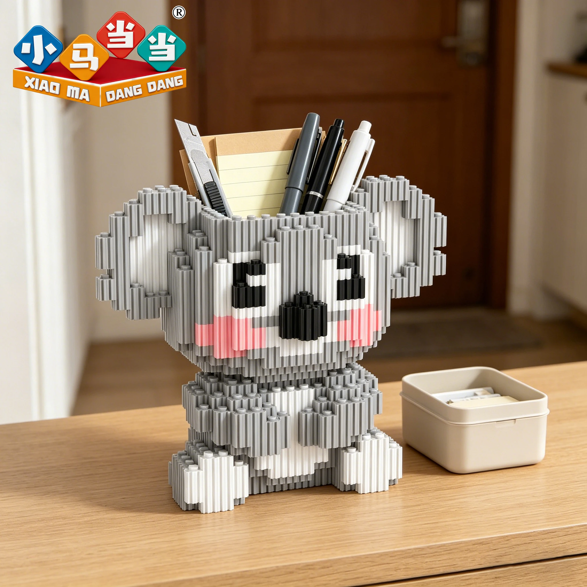 Cute Koala Pen Holder Building Blocks DIY Assembly Desk Organizer Cartoon Animal Pencil Cup Unique Home Office Room Decor Gift