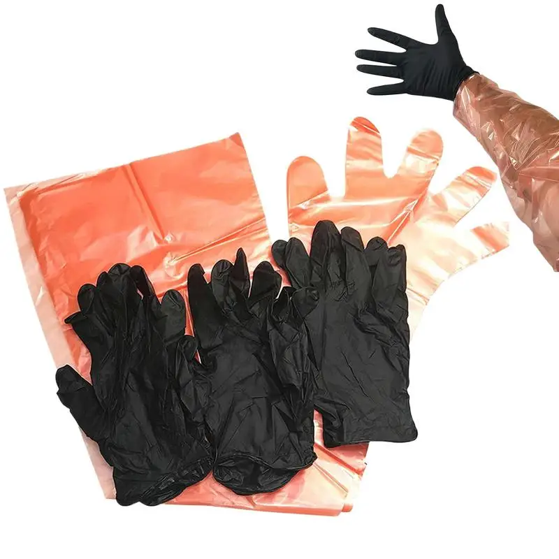 Deer Cleaning Gloves 24 Pairs Deer Gutting Mittens For Field Dressing Long Arm Gloves Short Nitrile Gloves Field Game Gloves Kit